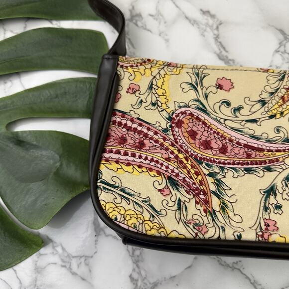 Vintage Y2k Shoulder Bag Purse Tan Pink Paisley Floral Beaded Faux Leather - Picture 7 of 8